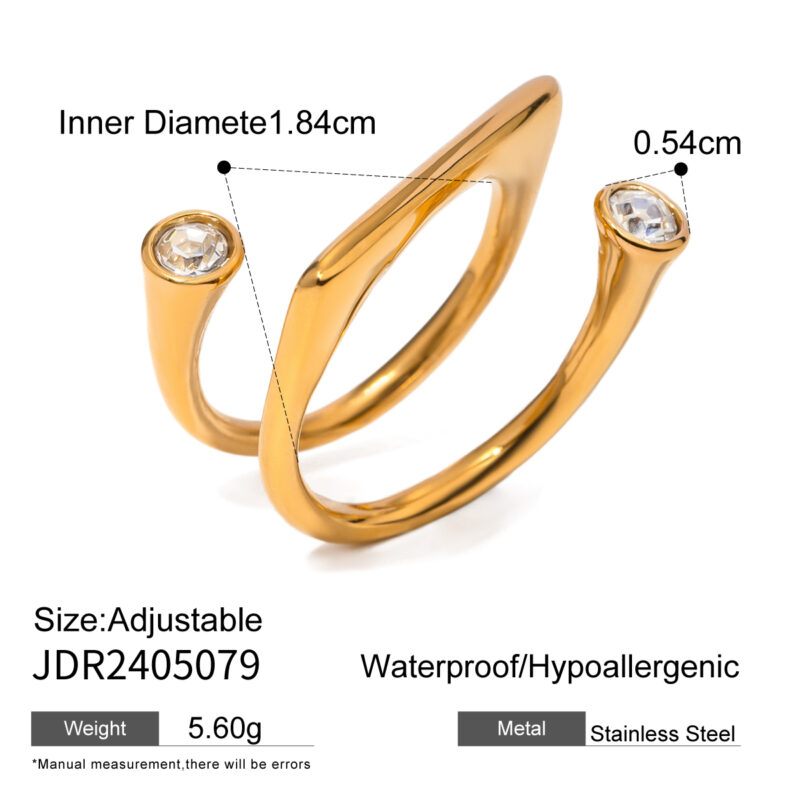Design Zircon/Three Layers Asymmetrical Square Two White Circular Opening Rings 18K PVD Ring - Image 5