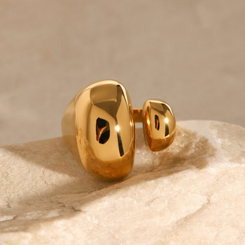 Jewelry Asymmetrically Sized Double Split Ring 18K PVD Gold Silver Plated Stainless Steel Clean Fit Ring - Image 4