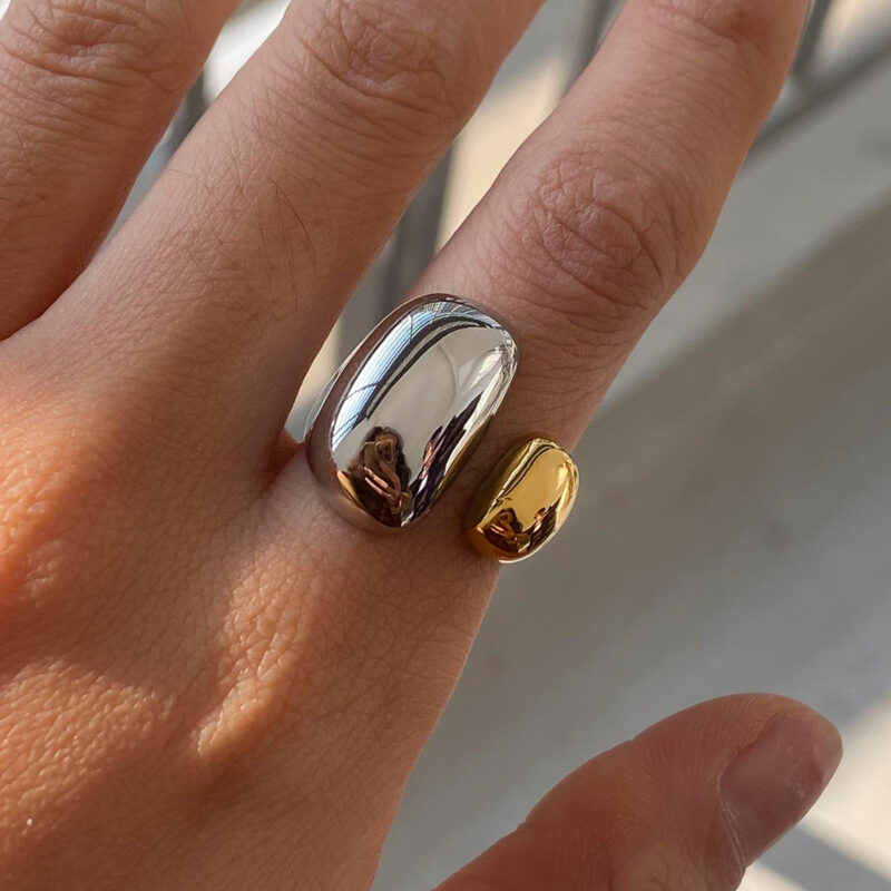 Luxury Chunky Stainless Steel 18K Gold Rings Layered Two Tone Water Drop Zircon Rings? - Image 2