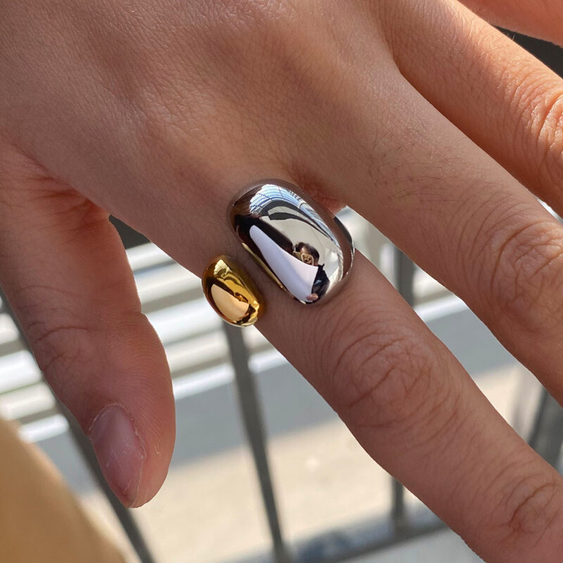 Luxury Chunky Stainless Steel 18K Gold Rings Layered Two Tone Water Drop Zircon Rings? - Image 3