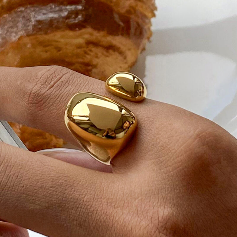 Jewelry Asymmetrically Sized Double Split Ring 18K PVD Gold Silver Plated Stainless Steel Clean Fit Ring - Image 2