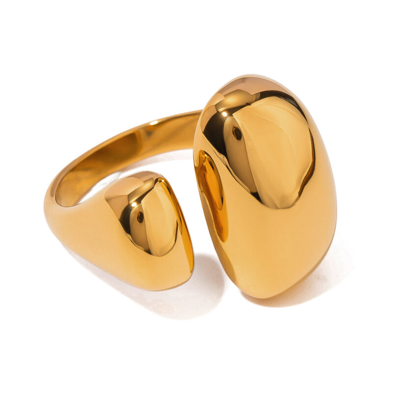 Jewelry Asymmetrically Sized Double Split Ring 18K PVD Gold Silver Plated Stainless Steel Clean Fit Ring