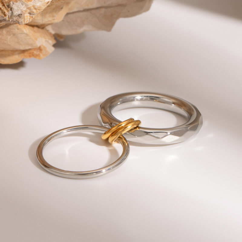 Jewelry Asymmetrically Sized Double Split Ring 18K PVD Gold Silver Plated Stainless Steel Clean Fit Ring - Image 5
