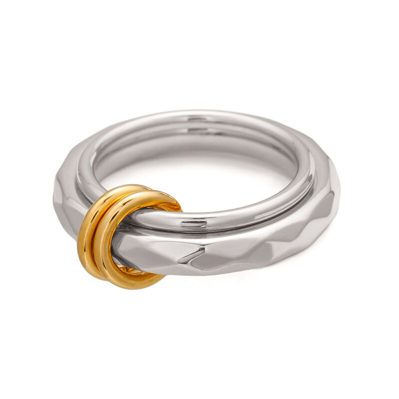 Jewelry Asymmetrically Sized Double Split Ring 18K PVD Gold Silver Plated Stainless Steel Clean Fit Ring