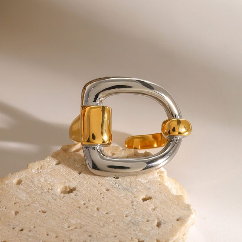 18K Gold Minimalist Jewelry Design Stainless Steel Letter D Open Ring - Image 4