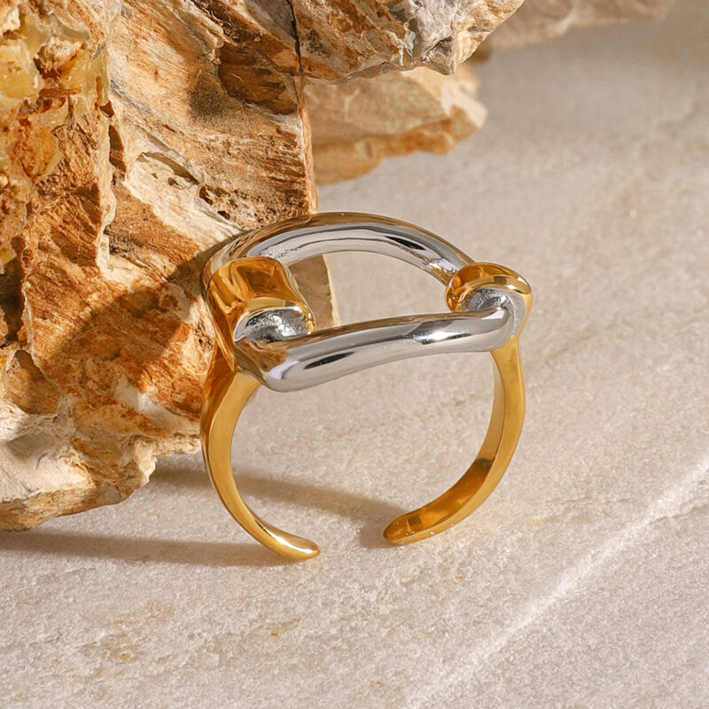 18K Gold Minimalist Jewelry Design Stainless Steel Letter D Open Ring - Image 3