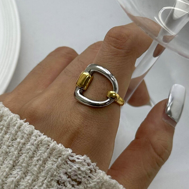 18K Gold Minimalist Jewelry Design Stainless Steel Letter D Open Ring - Image 2