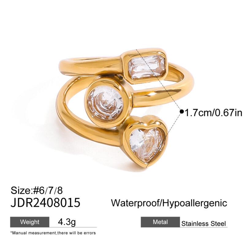 Multi Three Layers Ring Hollowed 18K PVD Gold Plated Stainless Steel Three-layer Heart Opening Ring for Women Jewelry - Image 5