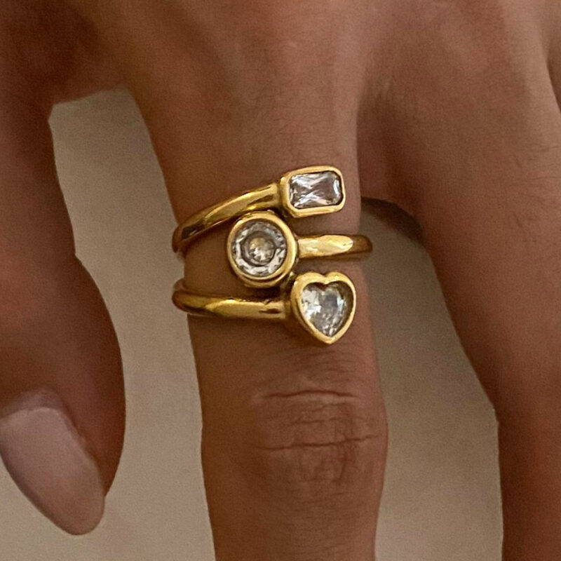 Multi Three Layers Ring Hollowed 18K PVD Gold Plated Stainless Steel Three-layer Heart Opening Ring for Women Jewelry - Image 3