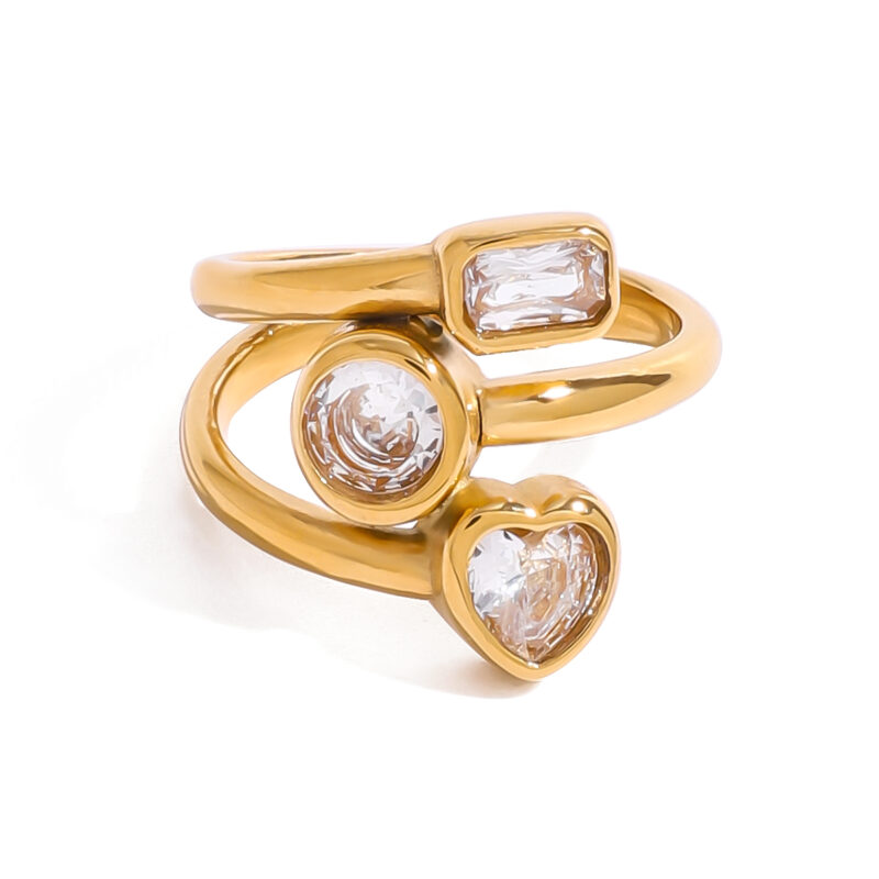 Multi Three Layers Ring Hollowed 18K PVD Gold Plated Stainless Steel Three-layer Heart Opening Ring for Women Jewelry