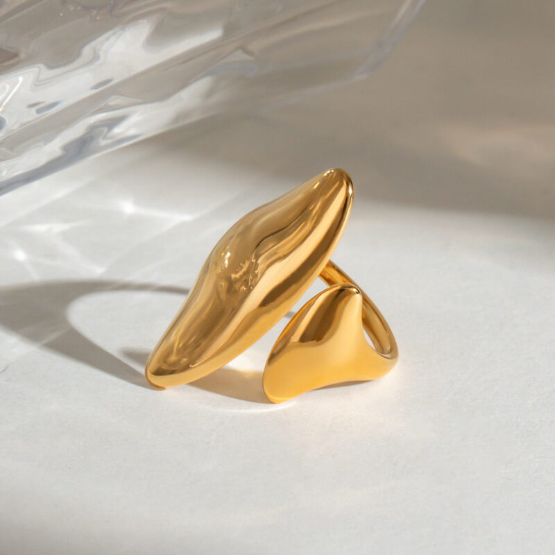 18K Gold Minimalist Jewelry Design Stainless Steel Letter D Open Ring - Image 3