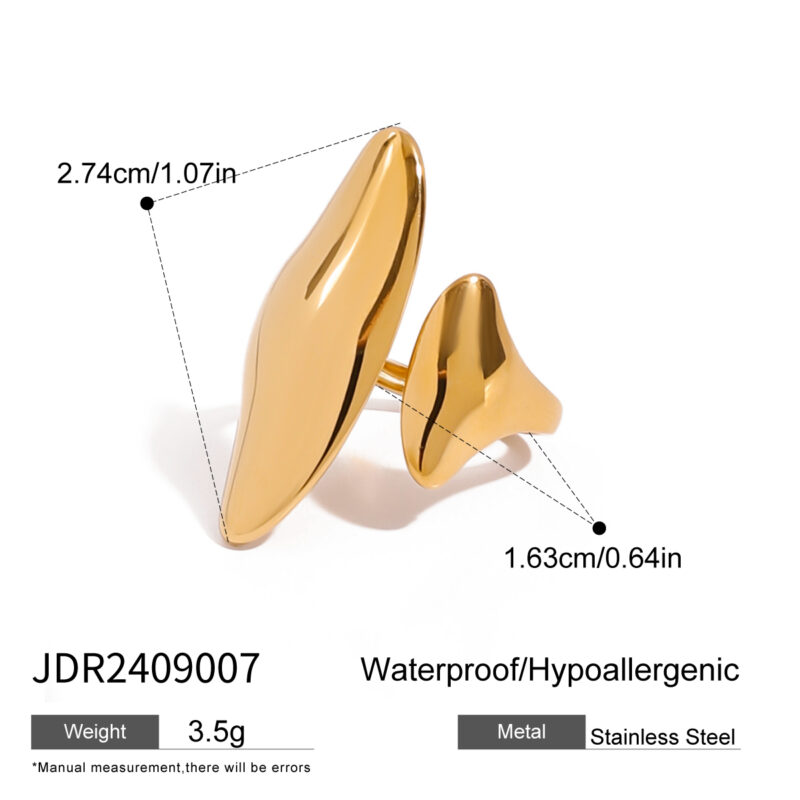 18K Gold Minimalist Jewelry Design Stainless Steel Letter D Open Ring - Image 4