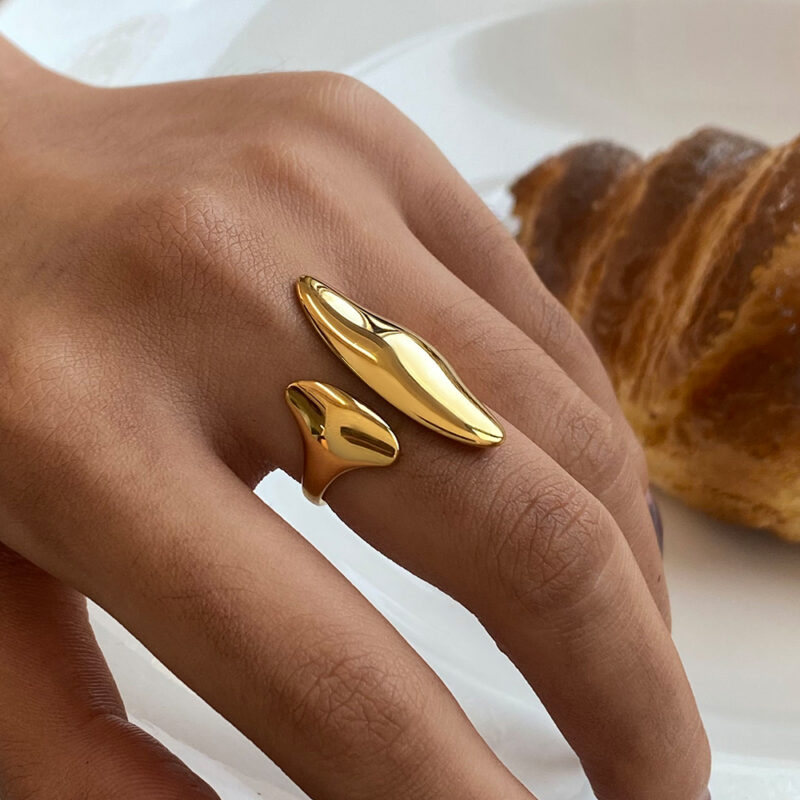 18K Gold Minimalist Jewelry Design Stainless Steel Letter D Open Ring - Image 2