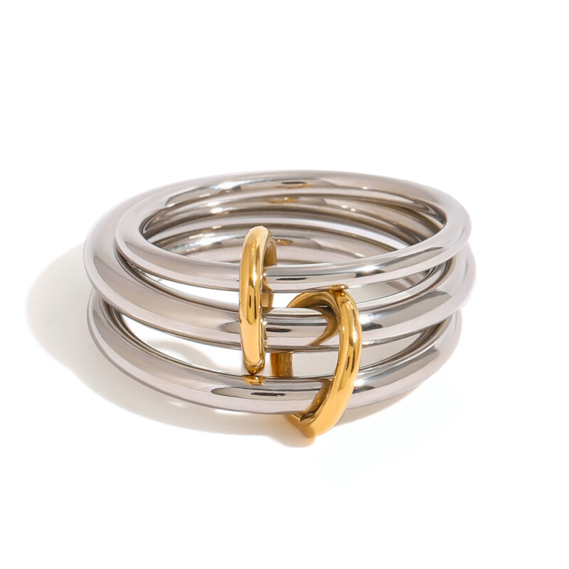 18k Gold Stainless Steel Interlocking Triple Ring Dual-Tone Adjustable Unique Design