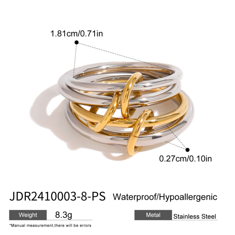 18k Gold Stainless Steel Interlocking Triple Ring Dual-Tone Adjustable Unique Design - Image 6