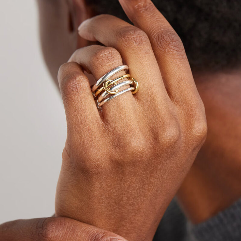 18k Gold Stainless Steel Interlocking Triple Ring Dual-Tone Adjustable Unique Design - Image 3