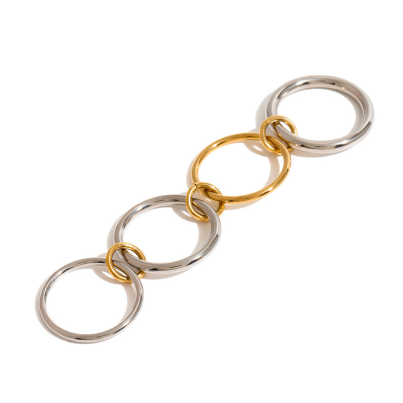 18k Gold Stainless Steel Interlocking Triple Ring Dual-Tone Adjustable Unique Design - Image 2