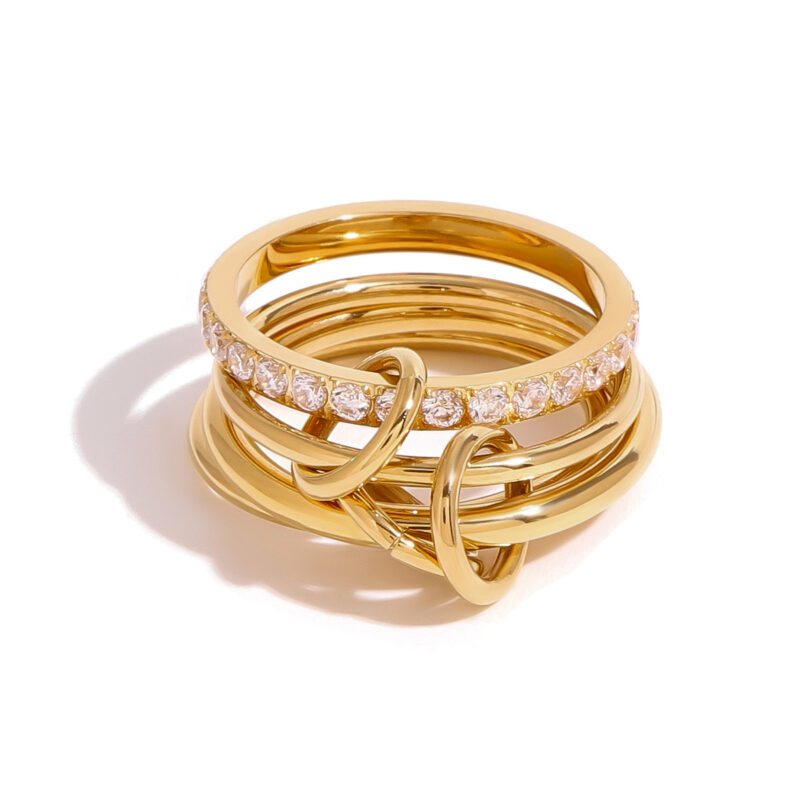 18k Gold Stainless Steel Interlocking Triple Ring Dual-Tone Adjustable Unique Design
