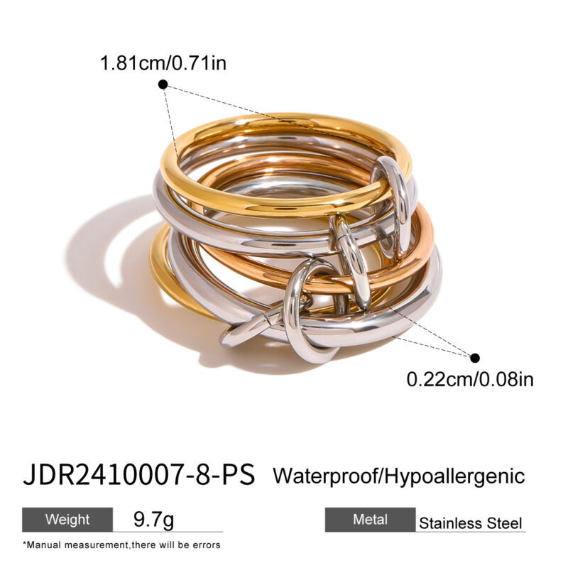18k Gold Stainless Steel Interlocking Triple Ring Dual-Tone Adjustable Unique Design - Image 5