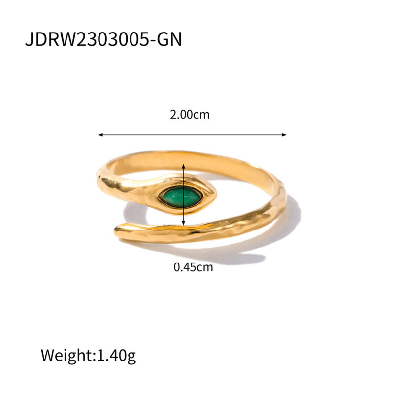 18K Gold Plated Stainless Steel Jewelry Charm Green Natrual Stone Snake Shaped Opening Rings - Image 6