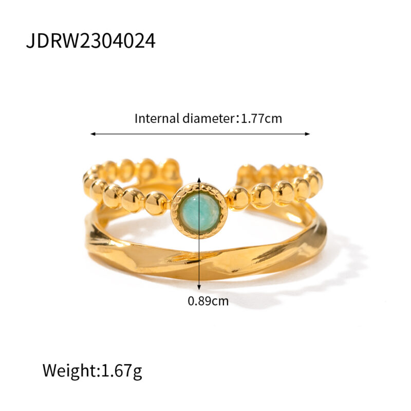 Charm Stainless Steel 18K Gold Plated Opening Ring Gift Natural Stone Double Layer Rings for Women - Image 5