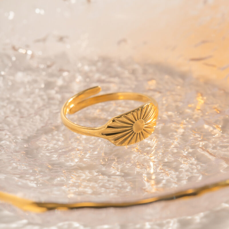 Classic Vintage Dainty Simple Sun Square Shape Wide Chunky 18K PVD Gold Plated Stainless Steel Rings for Women - Image 5