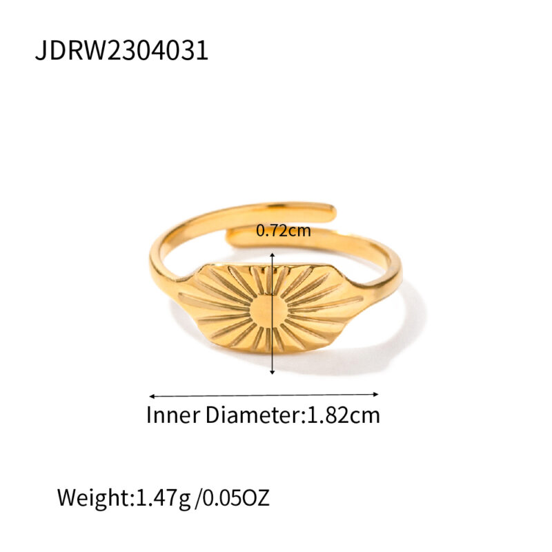 Classic Vintage Dainty Simple Sun Square Shape Wide Chunky 18K PVD Gold Plated Stainless Steel Rings for Women - Image 6