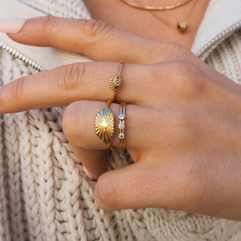 Classic Vintage Dainty Simple Sun Square Shape Wide Chunky 18K PVD Gold Plated Stainless Steel Rings for Women - Image 2
