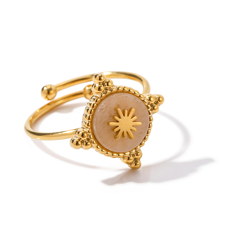 Charm Stainless Steel 18K Gold Plated Jewelry Gift Opening Disc Natural Gemstone Star Rings for Girls
