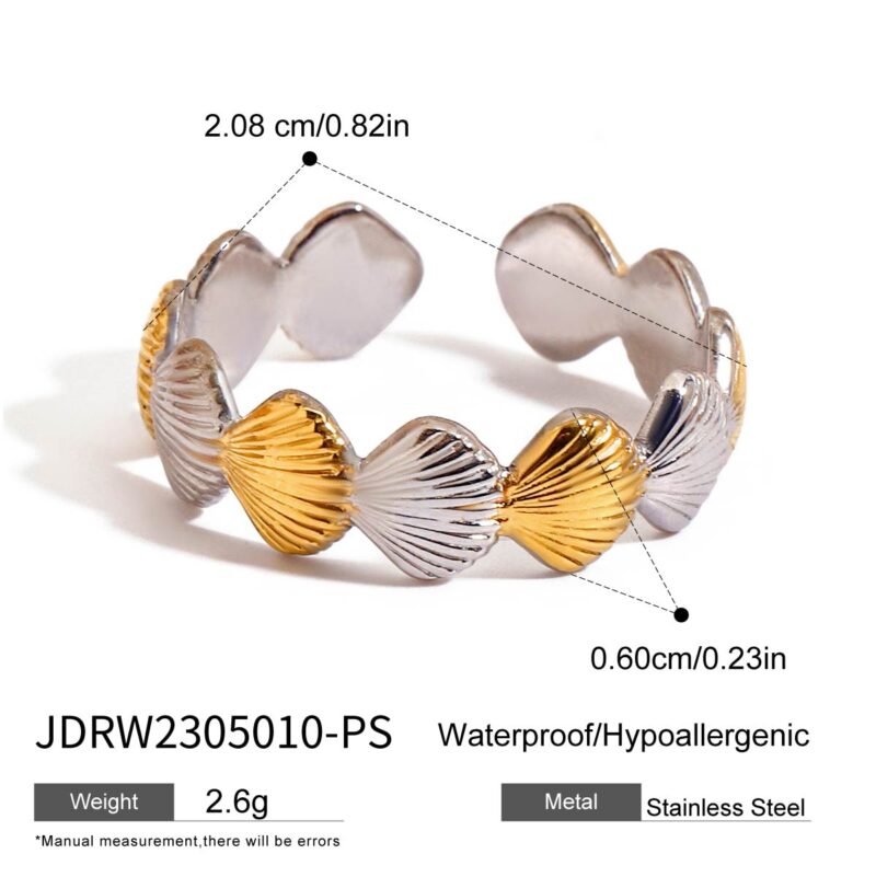 Women Stainless Steel 18K Gold Plated Scallop Shell Chain Rings Adjustable Trendy Holiday Jewelry - Image 4