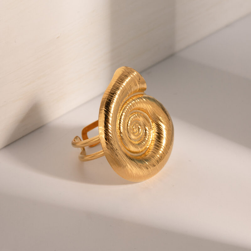 Jewelry Summer 18K PVD Gold Plated Ocean Conch Ring Swirl Stainless Steel Sea Snail Opening Ring - Image 6