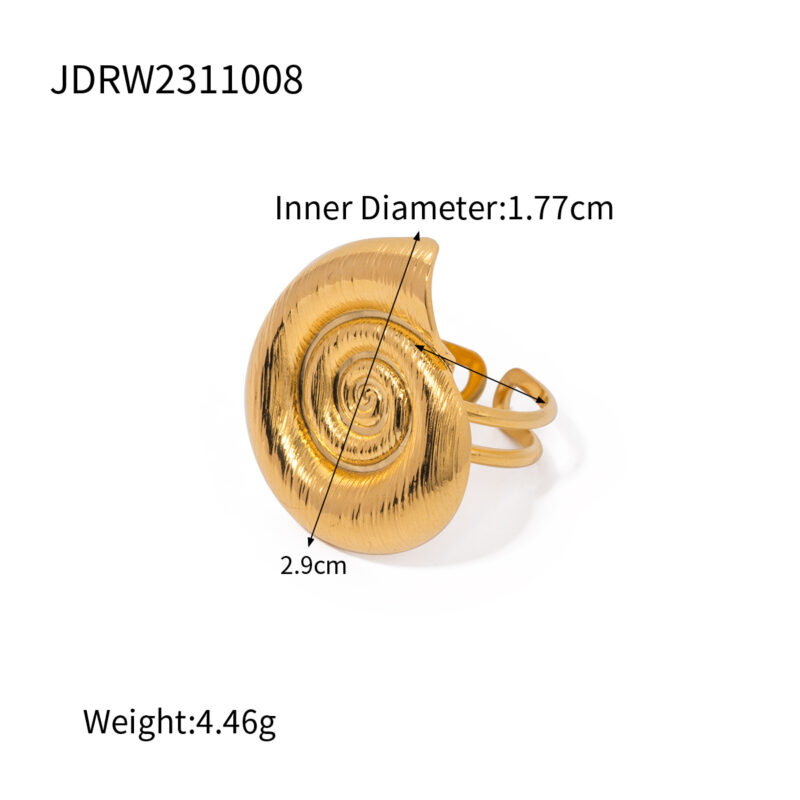 Jewelry Summer 18K PVD Gold Plated Ocean Conch Ring Swirl Stainless Steel Sea Snail Opening Ring - Image 7