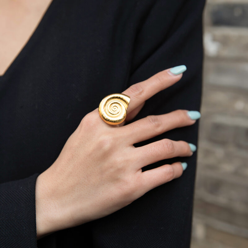 Jewelry Summer 18K PVD Gold Plated Ocean Conch Ring Swirl Stainless Steel Sea Snail Opening Ring - Image 3