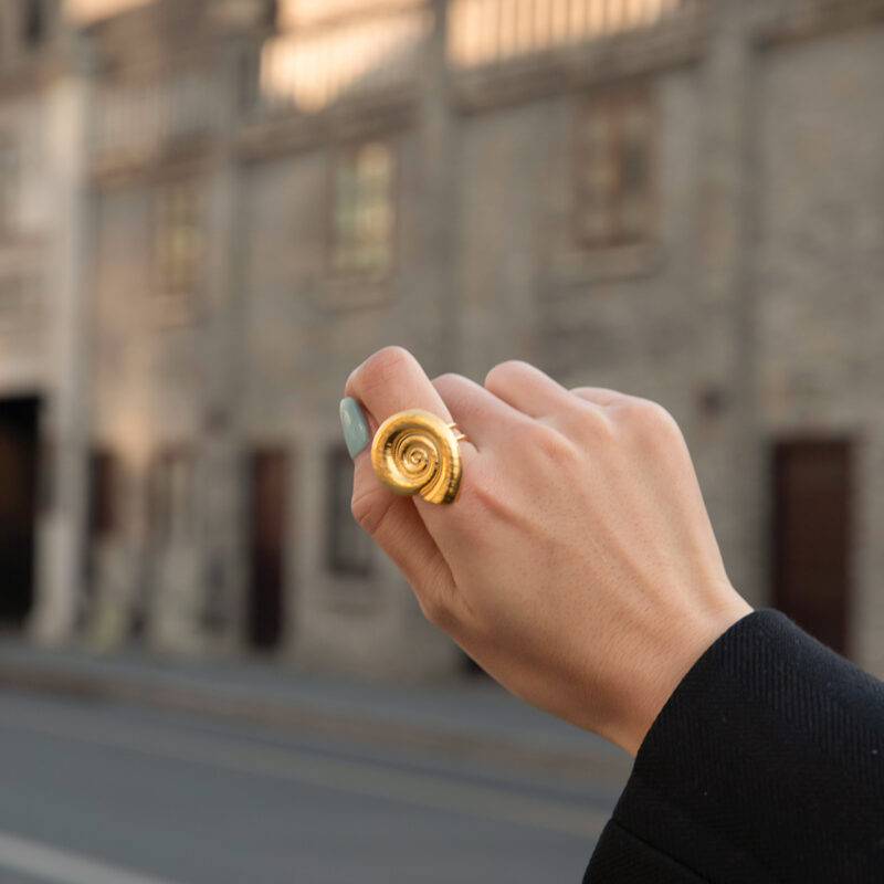 Jewelry Summer 18K PVD Gold Plated Ocean Conch Ring Swirl Stainless Steel Sea Snail Opening Ring - Image 4