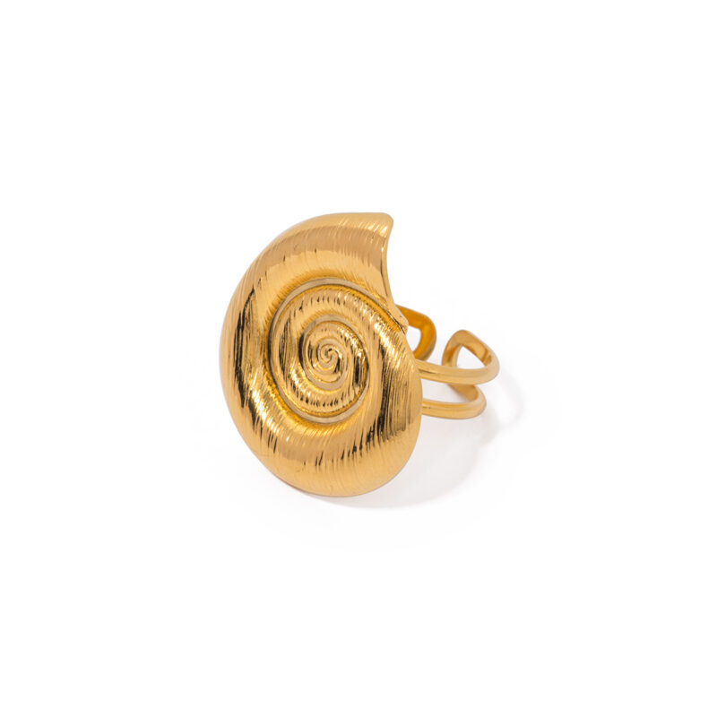 Jewelry Summer 18K PVD Gold Plated Ocean Conch Ring Swirl Stainless Steel Sea Snail Opening Ring