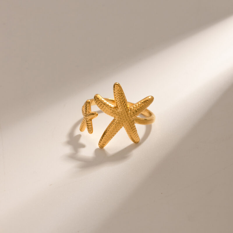 18K PVD Stainless Steel Gold Plated Cute Starfish Animal Rings Geometric Ring for Women - Image 4