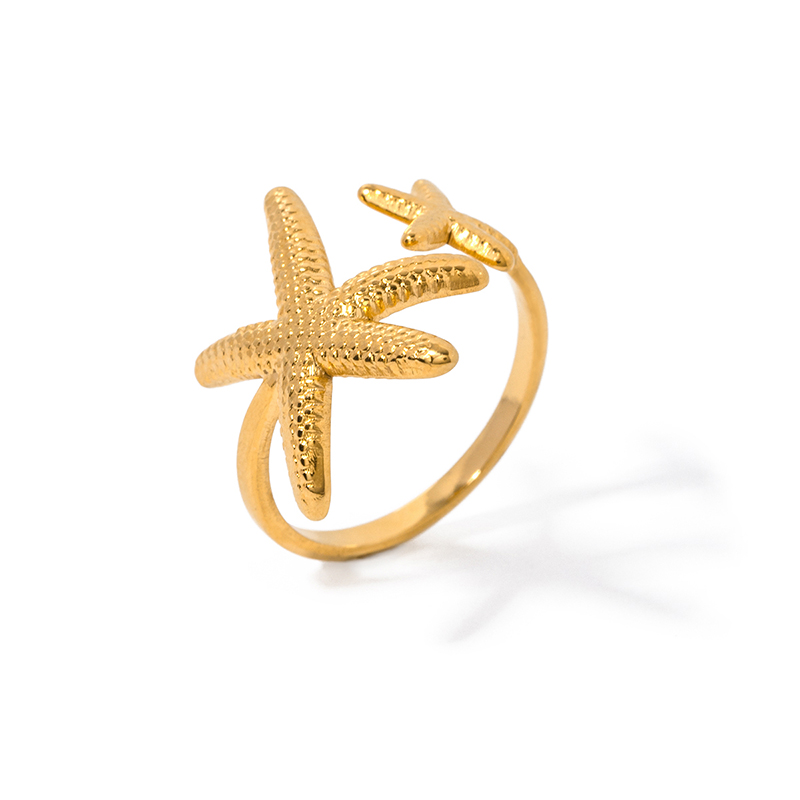 18K PVD Stainless Steel Gold Plated Cute Starfish Animal Rings Geometric Ring for Women