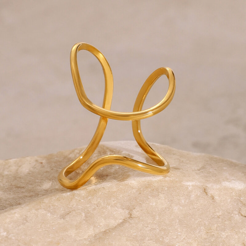 Simple 18K Gold Plated Rings Jewelry Women Stainless Steel Adjustable Corrugated Line Open Rings - Image 4