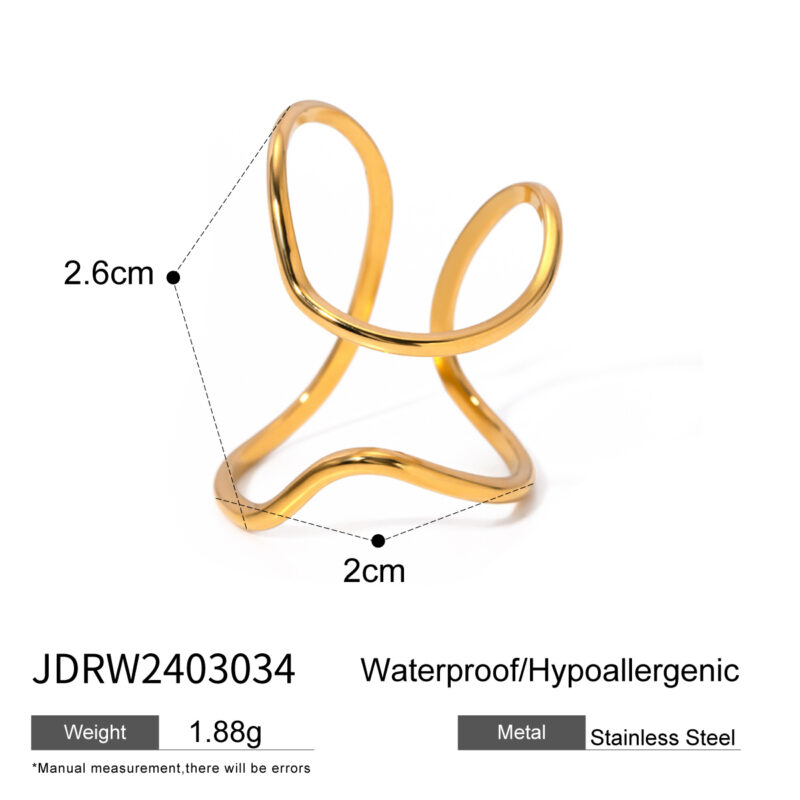 Simple 18K Gold Plated Rings Jewelry Women Stainless Steel Adjustable Corrugated Line Open Rings - Image 5