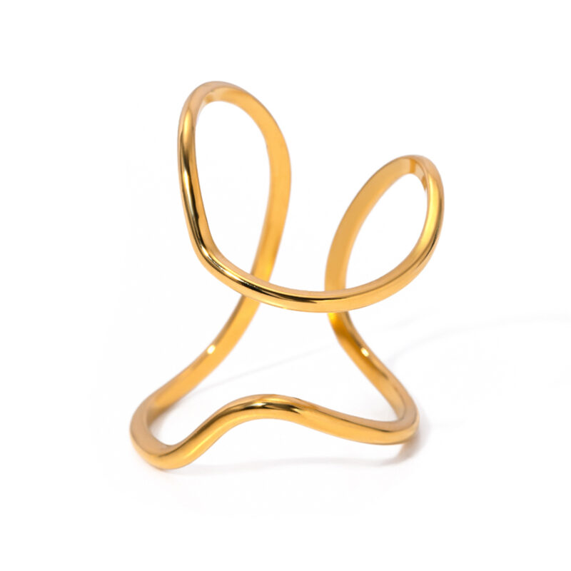 Simple 18K Gold Plated Rings Jewelry Women Stainless Steel Adjustable Corrugated Line Open Rings