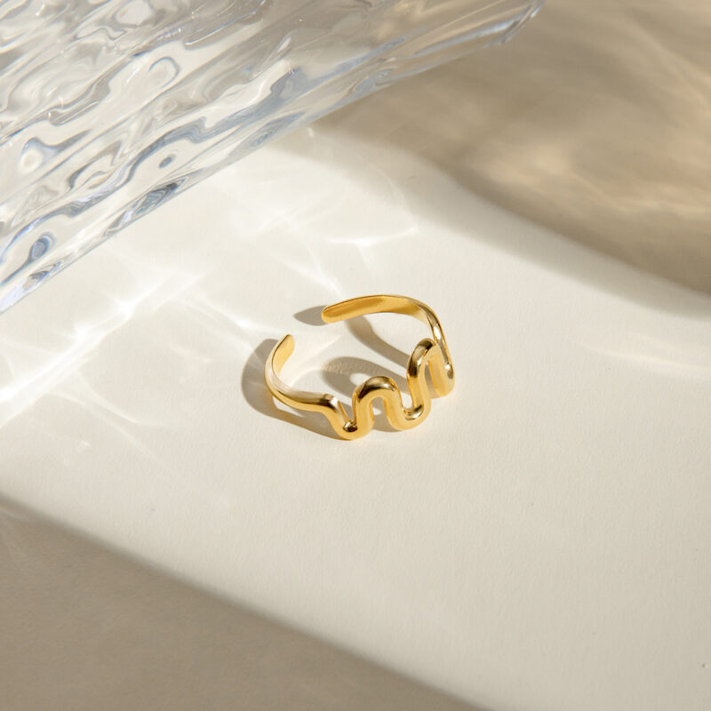 Simple 18K Gold Plated Rings Jewelry Women Stainless Steel Adjustable Corrugated Line Open Rings - Image 5