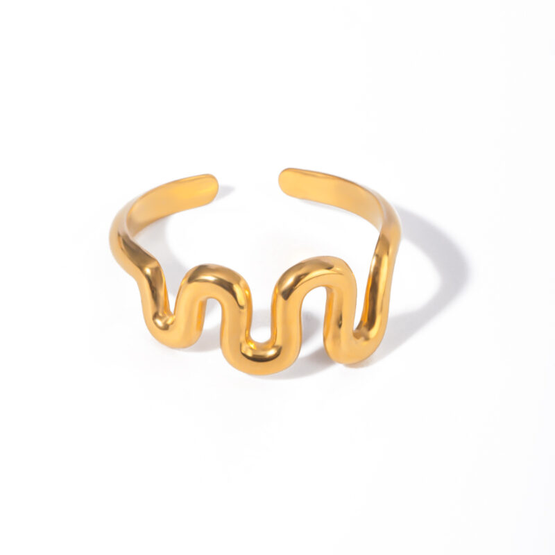 Simple 18K Gold Plated Rings Jewelry Women Stainless Steel Adjustable Corrugated Line Open Rings