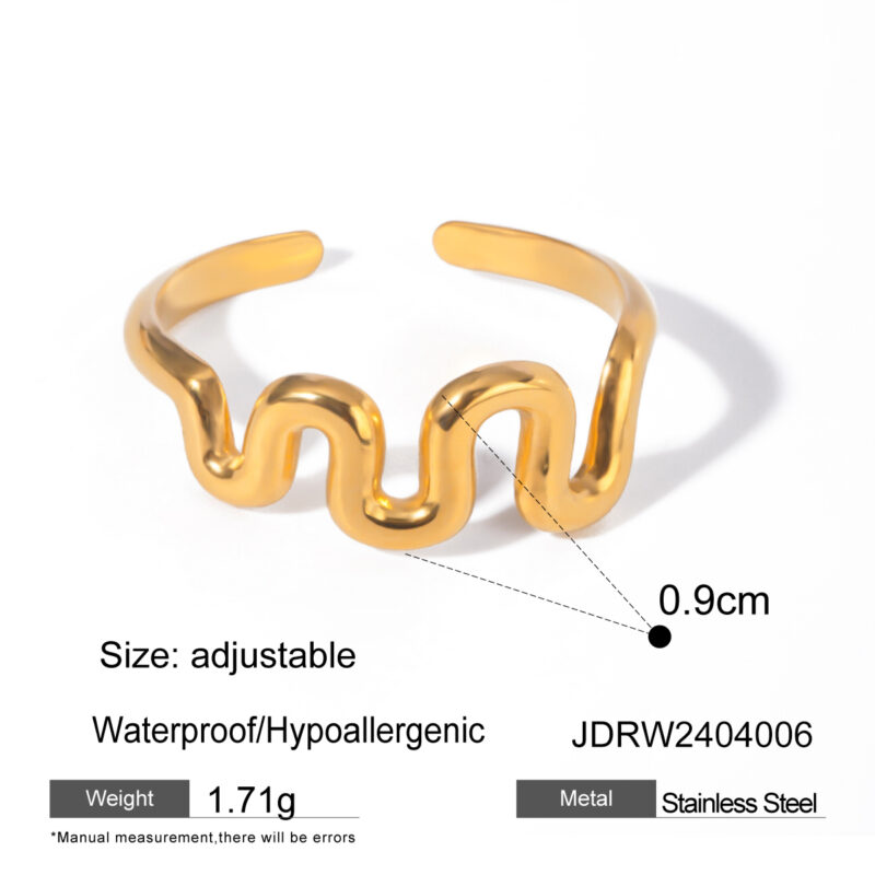 Simple 18K Gold Plated Rings Jewelry Women Stainless Steel Adjustable Corrugated Line Open Rings - Image 2
