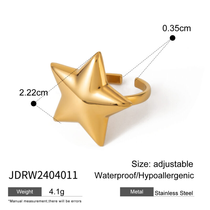 Waterproof Stainless Steel Star Finger Ring 18K PVD Gold Plated Love Gift for Girl for Women Finger Ring Teens Open Ring - Image 4