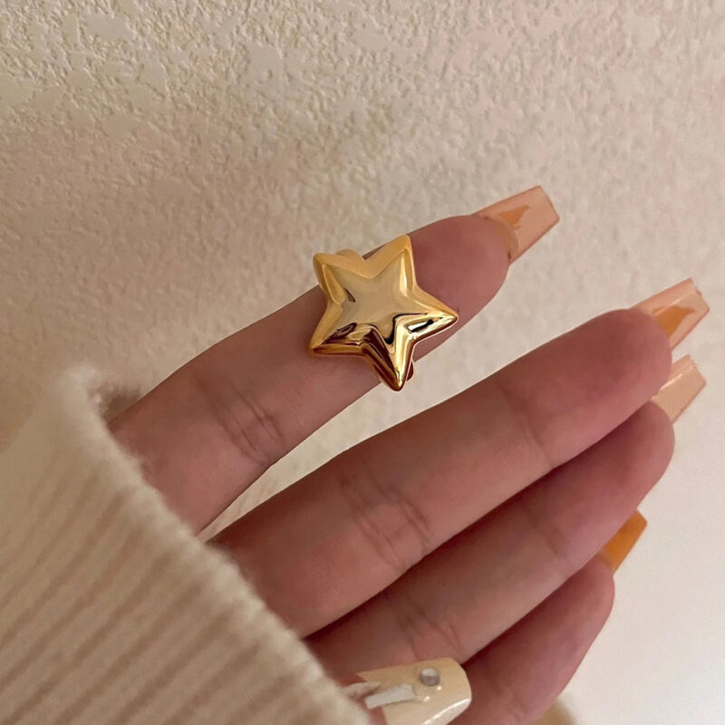 Waterproof Stainless Steel Star Finger Ring 18K PVD Gold Plated Love Gift for Girl for Women Finger Ring Teens Open Ring - Image 2