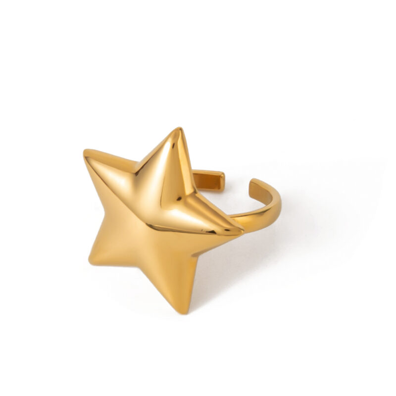 Waterproof Stainless Steel Star Finger Ring 18K PVD Gold Plated Love Gift for Girl for Women Finger Ring Teens Open Ring