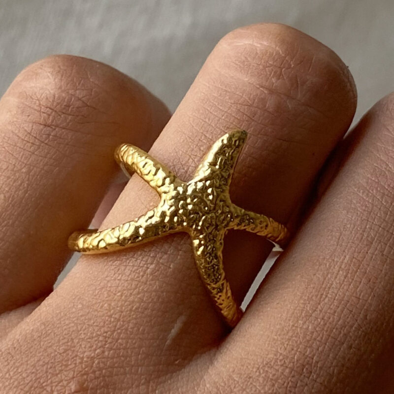Jewelry Waterproof Stainless Steel Star Ring 18K PVD Gold Plated Gift for Girl Finger Ring Texture Starfish Open Ring - Image 2