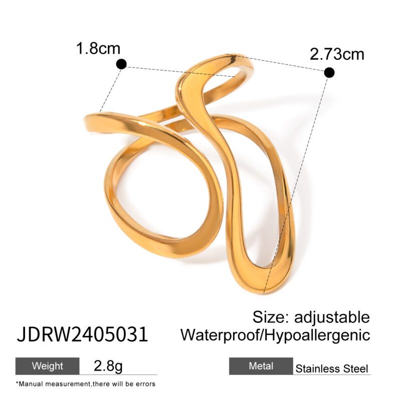 18k Gold Stainless Steel Polished Line Abstract Open Ring Modern Jewelry - Image 4