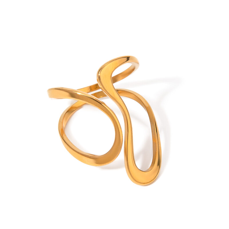 18k Gold Stainless Steel Polished Line Abstract Open Ring Modern Jewelry