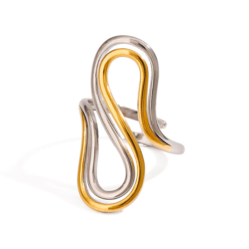 18k Gold Stainless Steel Polished Line Abstract Open Ring Modern Jewelry